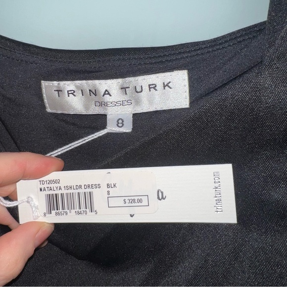 Trina Turk NATALYA one shoulder DRESS black size 8 - Picture 4 of 5
